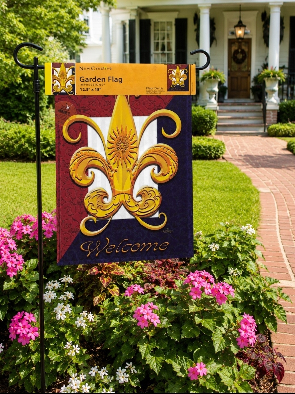 NewCreative Fleur De Lis Welcome Garden Flag 12.5" x 18" NIP Mardi Gras Decor